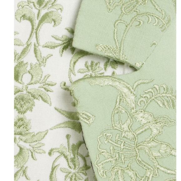 Alice + Olivia Macey Embroidered Cotton Linen Blazer Republic Geo Green Size 2 - Picture 9 of 16